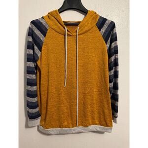 Egy unisex XL mustard w/ stripe black/blue /cream hoodie pullover top
